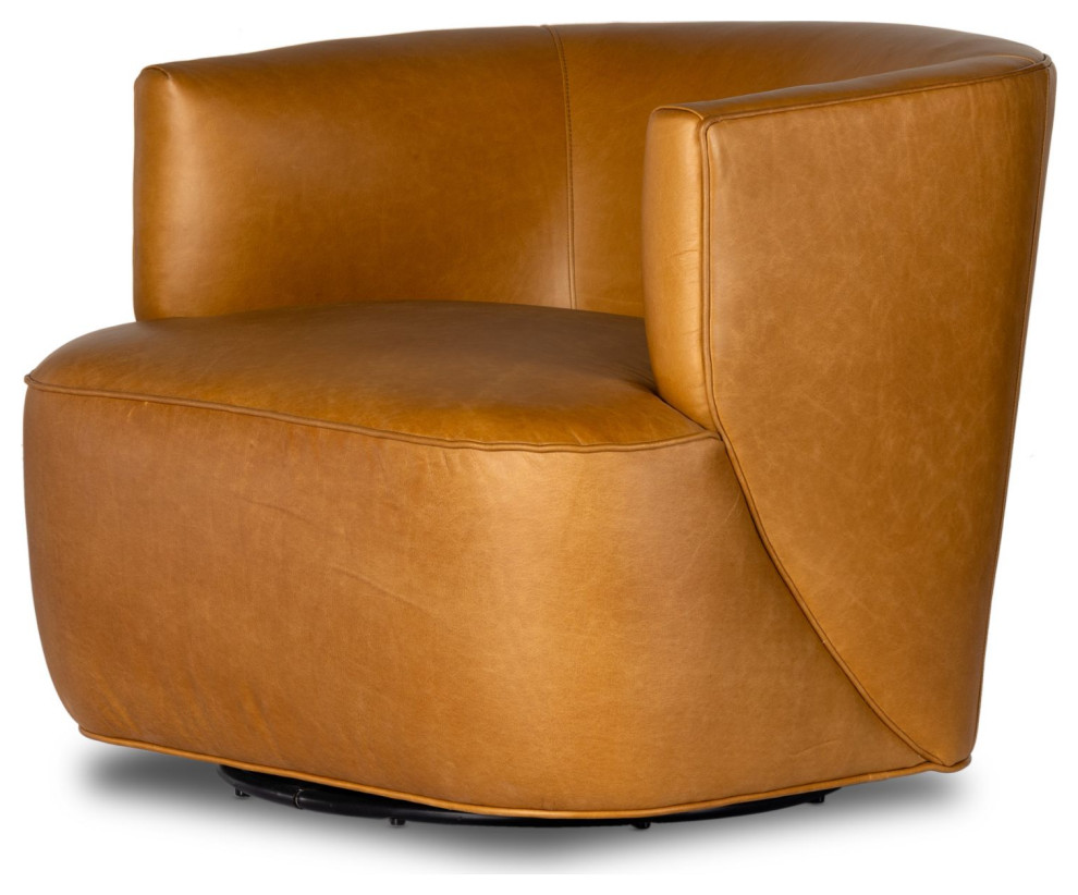 Mila Ontario Camel Leather Swivel Chair Modern Armchairs And Accent Chairs by Zin Home Houzz