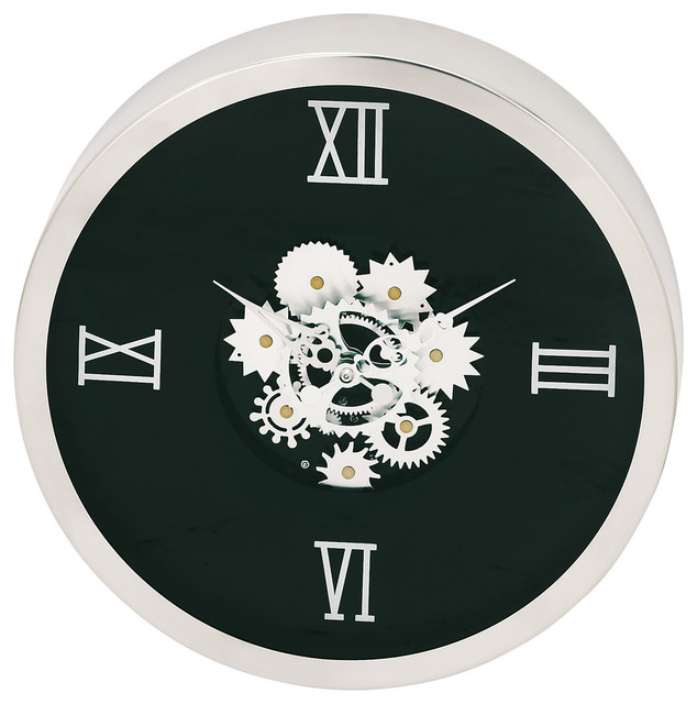 Brugges Exposed Gear Wall Clock, Black Contemporary Wall Clocks