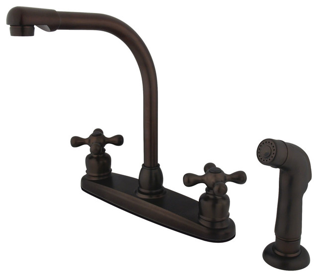 High Arch Kitchen Faucet,Cross Handles and Sprayer, Oil Rubbed Bronze