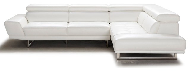 Posh White Top Grain Leather Modern, Top Grain Leather Sectional Sofa Set