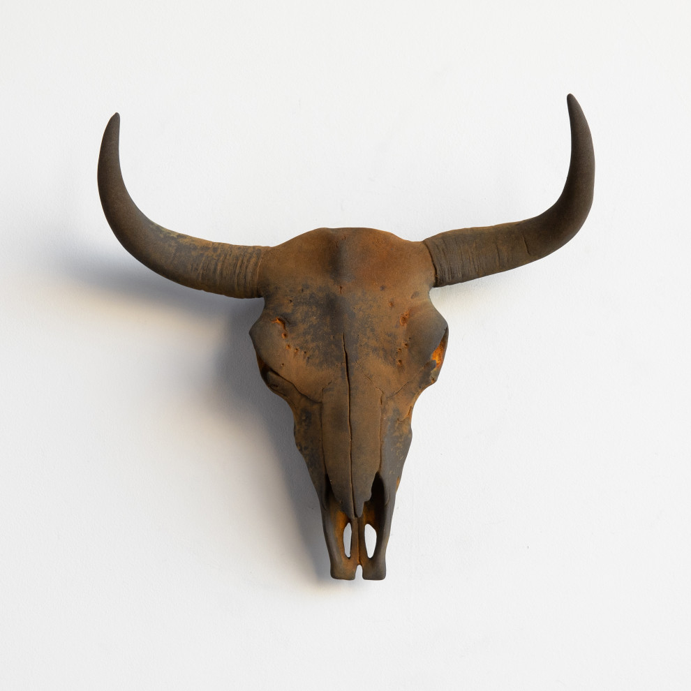 Bison Skull Head Wall Mount, Rust