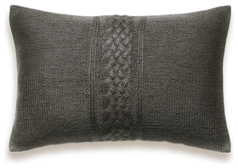 Decorative Cable Knit Pillow Cover In Charcoal 12x18 in