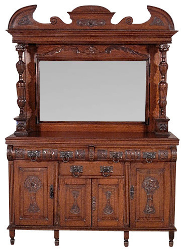 Antique English Solid Oak Carved Buffet Sideboard Server W Mirror Antique English Solid Oak Carved Buffet Sideboard Server W Mirror