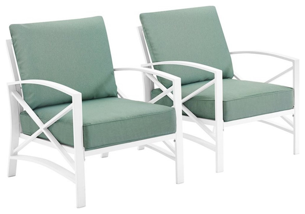 Crosley Kaplan Patio Arm Chair in Mist and White (Set of 2)
