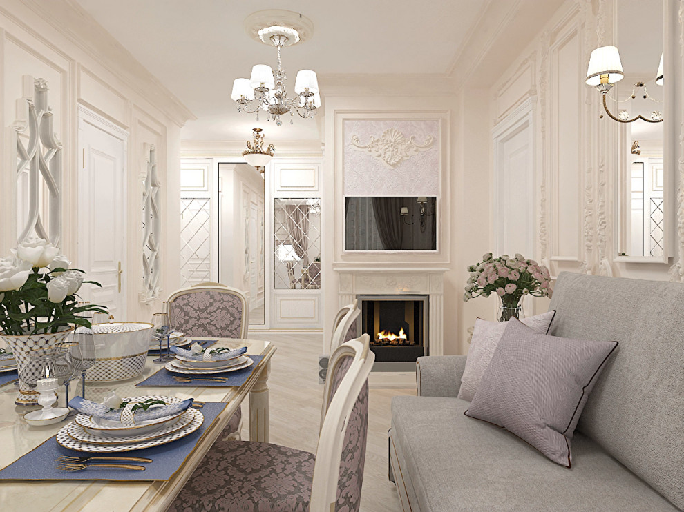 ЖК "Ленинградский", гостиная-столовая в стиле русский ампир