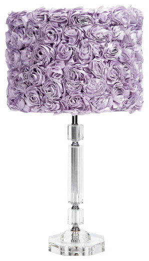 Slender Crystal Lamp With White Rose, Crystal Side Table Lamps