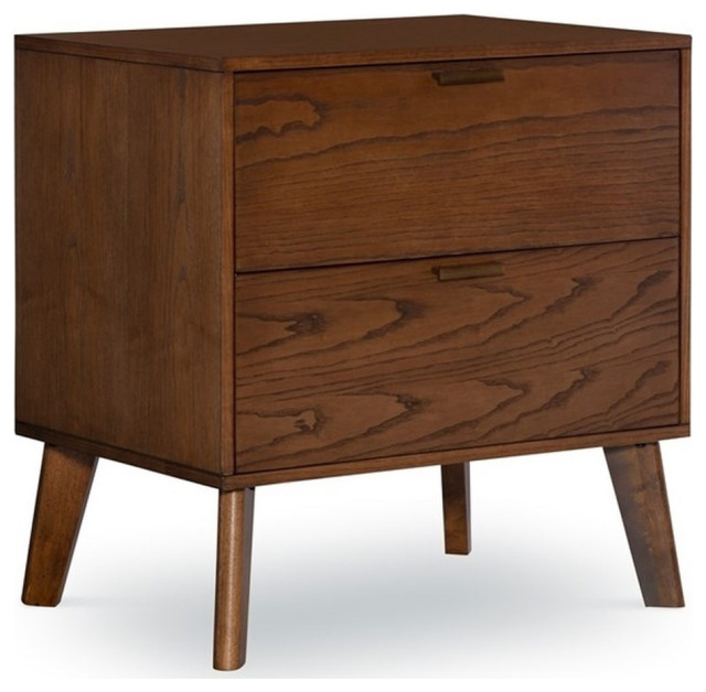 Linon Moore Two Drawer Wood Nightstand in Walnut