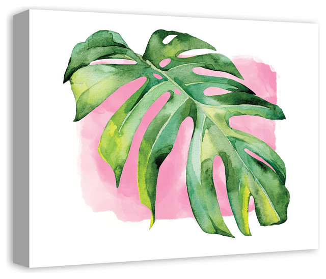 Watercolor Palm Leaf with Pink Background 16x20 Canvas Wall Art ...