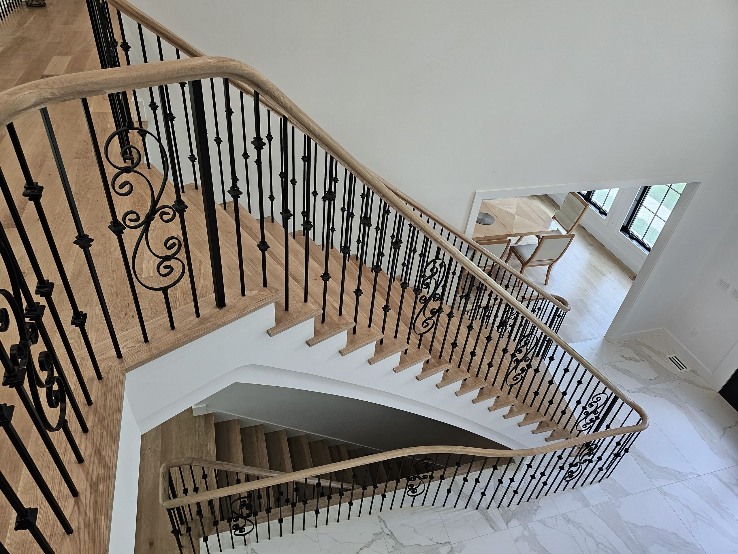 120_Luxurious White Oak Stair with Iron Balusters, Great Falls, 22066