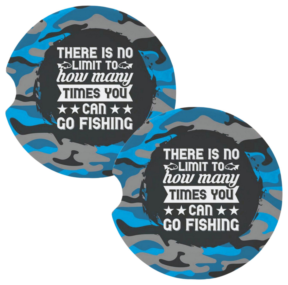 No Limit How Many Times Go Fishing Coasters for Car Cup Holders Set of 2