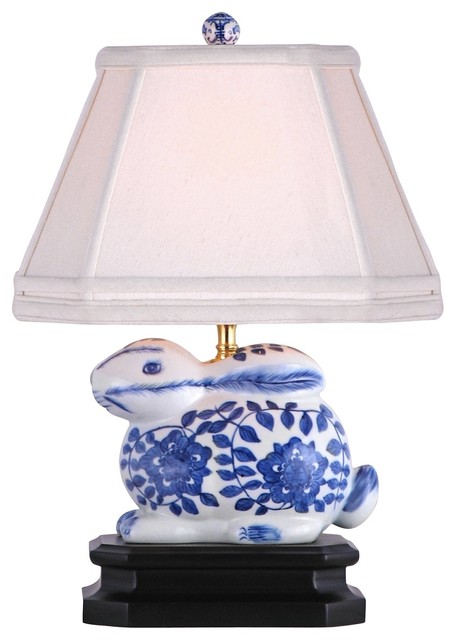 Blue And White Porcelain Bunny Table Lamp