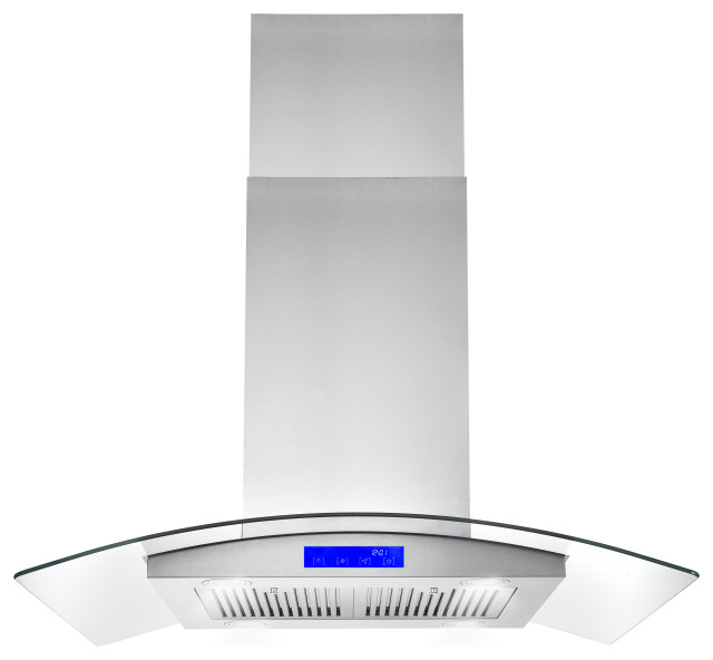 Cosmo 380 CFM Euro Stainless Steel Island Glass Range Hood With Permanent Filter, 36"