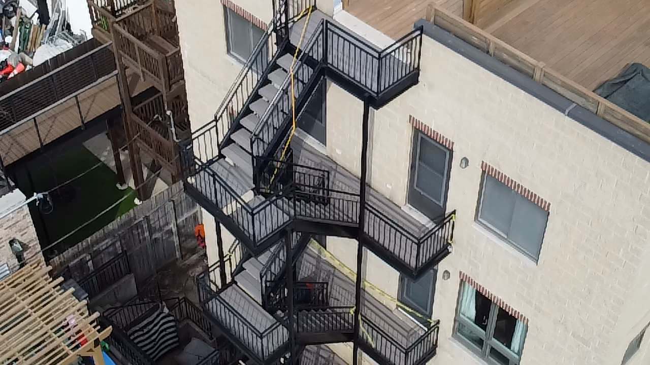 HOA rear balconies and exit stairs Bucktown.