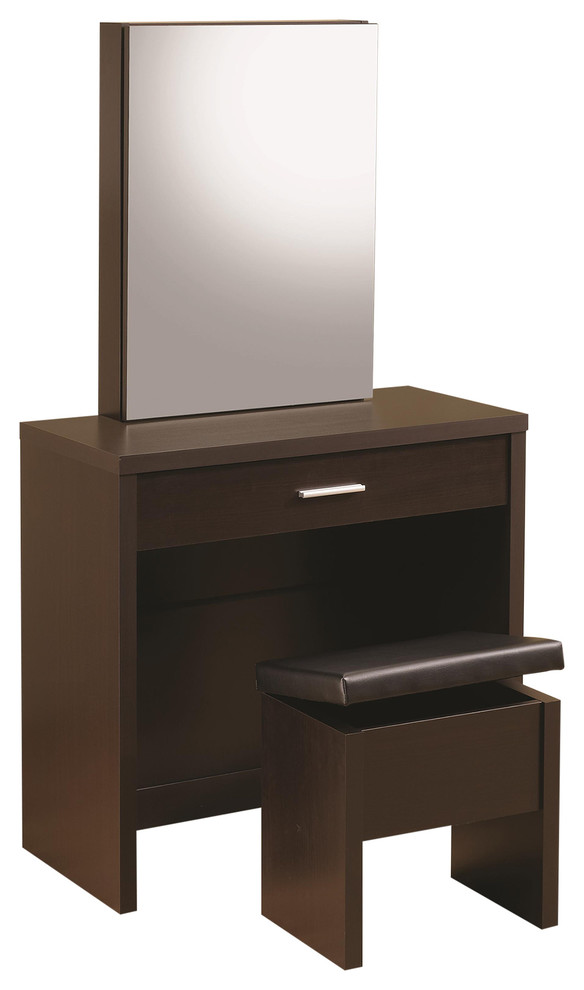 Vanity With Hidden Mirror Storage and LiftTop Stool Contemporary