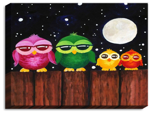 "Owls on a Fence BLACK" Illuminated Wall Art, 14"x11"