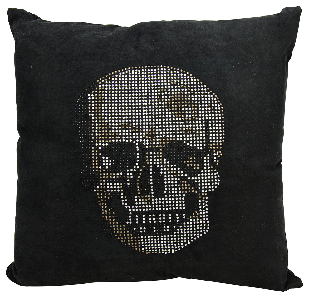Mina Victory Luminescence Rhinestone Skull Pillow, Black, 18"x18"