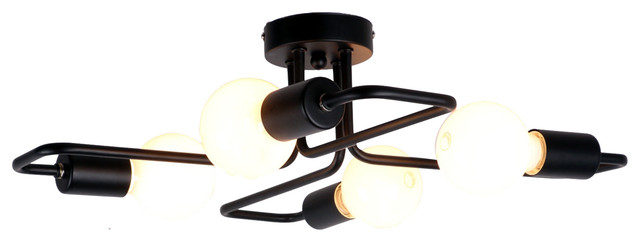 Black Vintage Barn Metal Semi Flush Mount Ceiling Light With 4 Lights