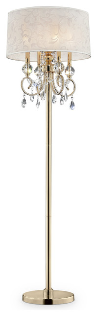 63" Tall Floor Lamp "Aurora" With Brass Gold Finish and Crystal Accents