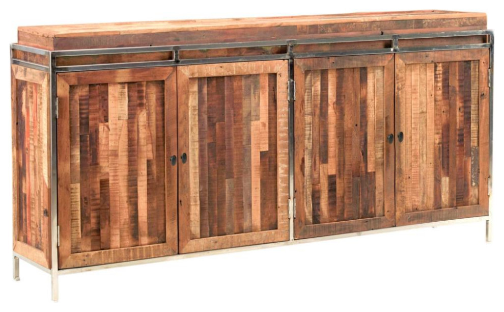 80" Rustic Reclaimed Mango Wood Planks Slim Sideboard Buffet Rustic
