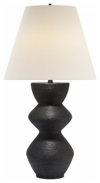 Utopia Table Lamp, 1-Light, Aged Iron, Linen Round Shade, 27.75"H