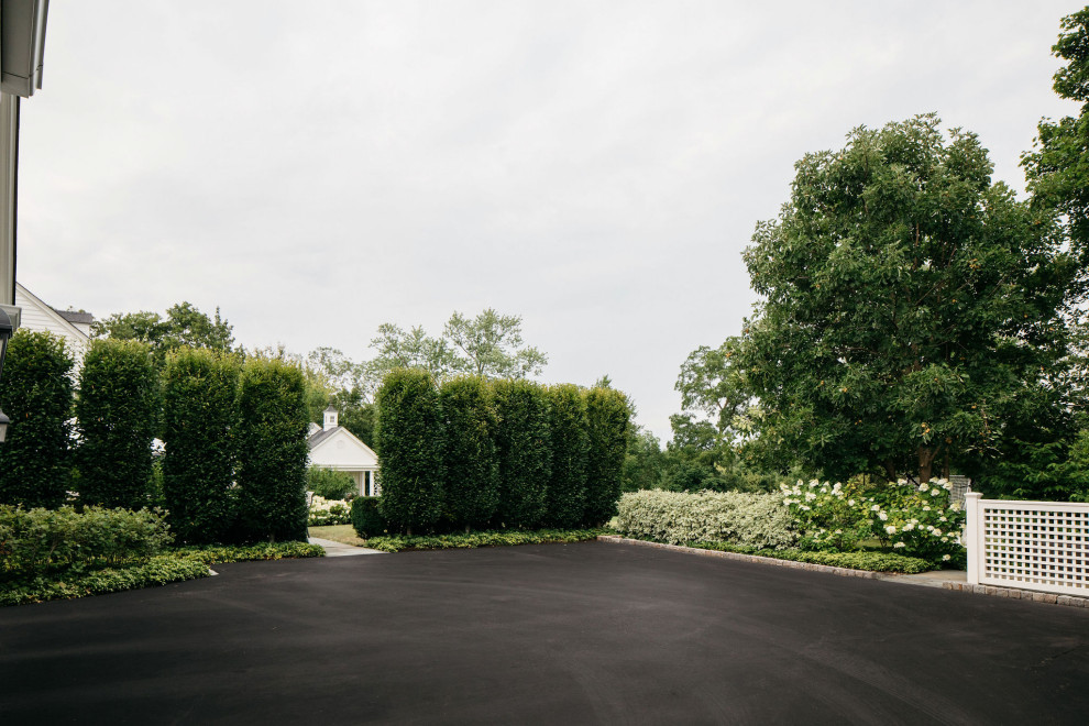 Cette image montre un jardin arrière traditionnel de taille moyenne et l'été avec une exposition partiellement ombragée.