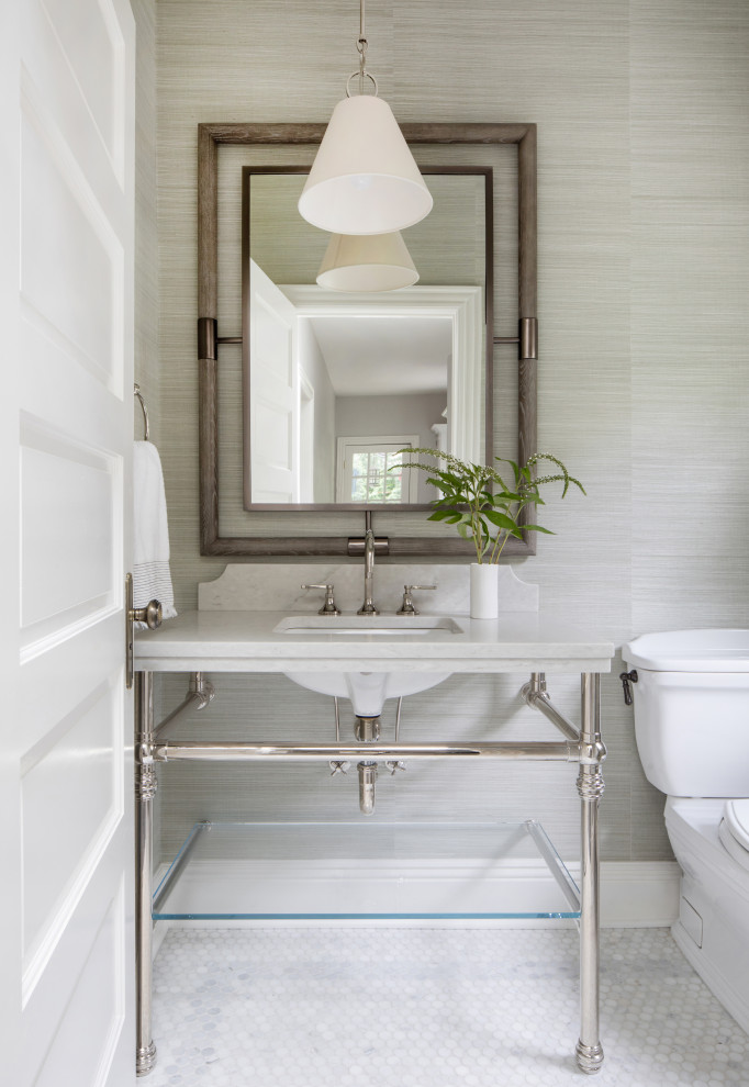 Inspiration for a transitional powder room remodel in New York