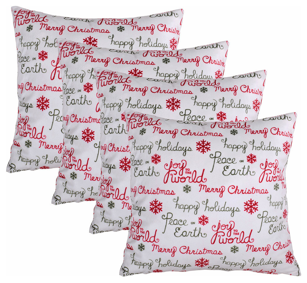 Christmas 4 Piece Pillow Shell Set, Holiday Words, (4) 20" X 20"