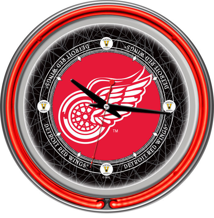 NHL Vintage Detroit Redwings Neon Clock - 14 inch Diameter