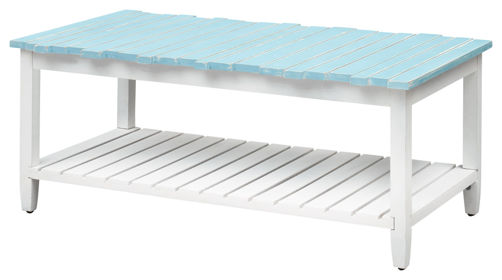 Boardwalk White and Teal Cocktail Table