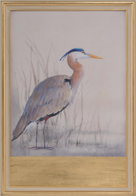 JOHN-RICHARD Painting Keeping Watch Bird Herron Gold Metal Leaf