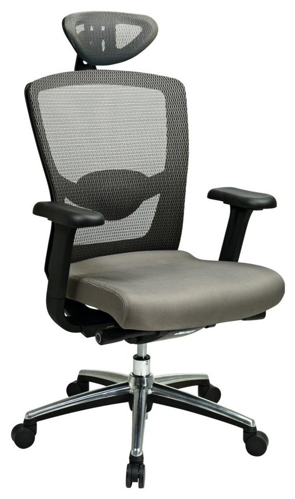 Grey Progrid High Back Chair w Adjustable Arm