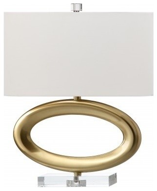18" Horizontal Satin Brass Oval on Crystal Base Table Lamp, Satin Brass