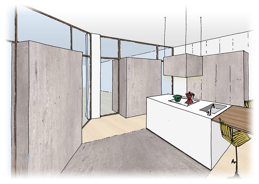Bocetos del Anteproyecto (II). Interior de la cocina.