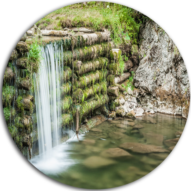 Fabulous ManMade Waterfall, Landscape Disc Metal Wall Art Rustic Metal Wall Art by DesignArt