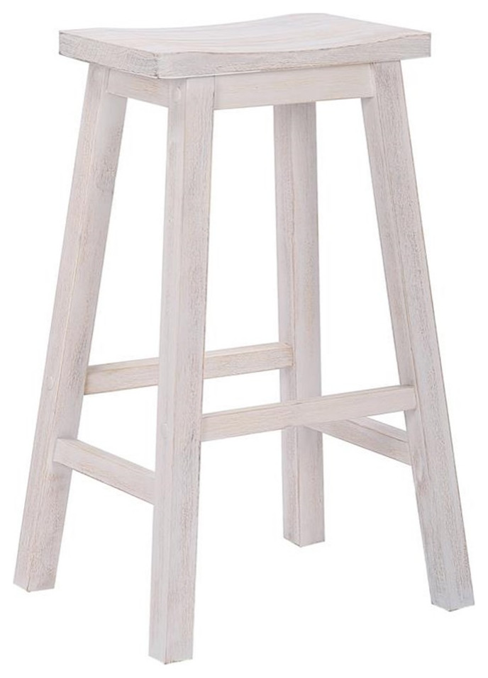 Trent Home Arman 29" Solid Wood Saddle Seat Bar Stool in Antique White