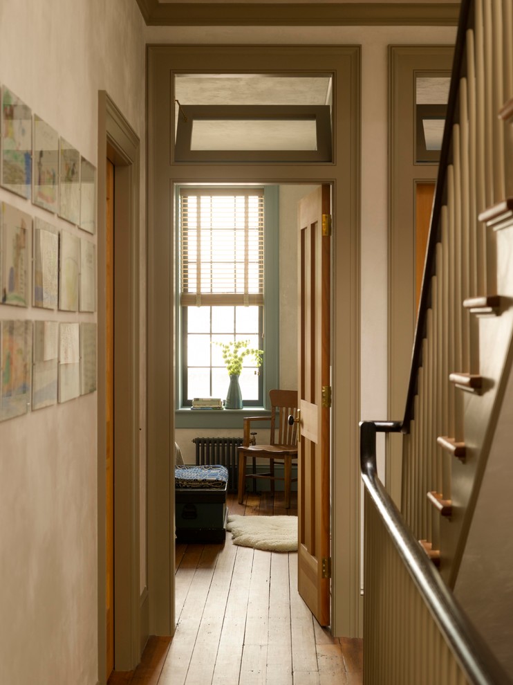 Traditional hallway in New York with white walls.