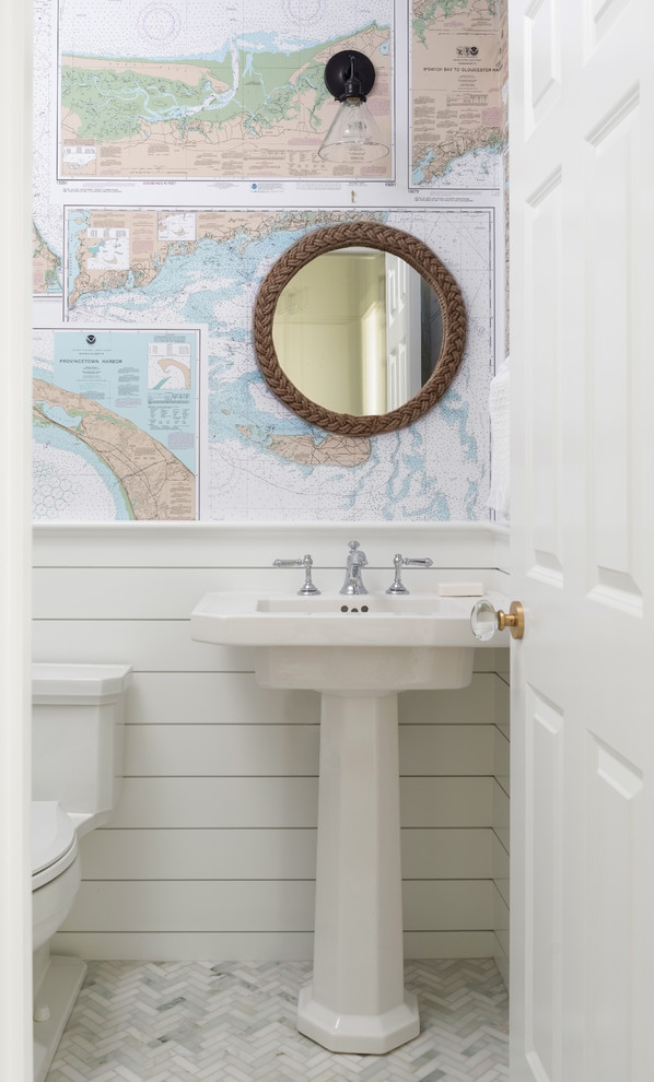 Design ideas for a large beach style powder room in Other.