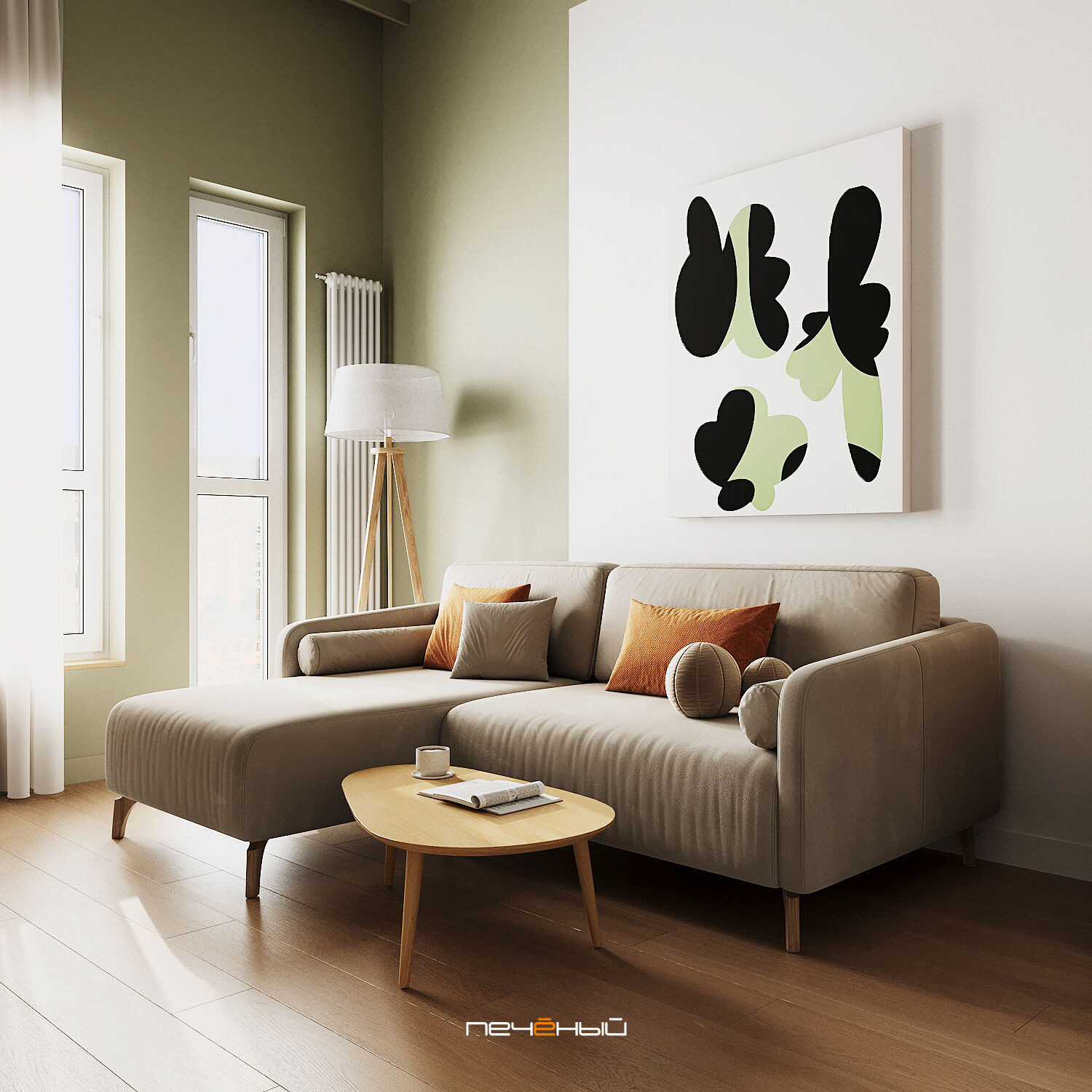 2025 Дизайн 2-комн. квартиры 76 м² в современном стиле, Москва, Green Park