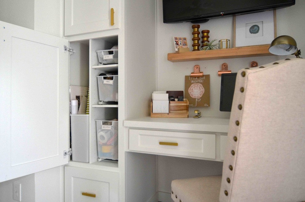Inspiration for a transitional craft room in Dallas with a built-in desk.