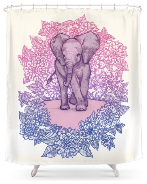 Cute Baby Elephant In Pink Purple And Blue Shower Curtain