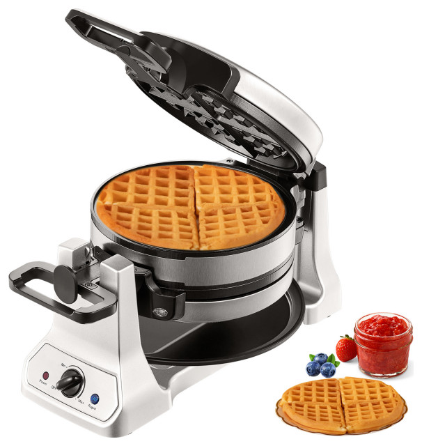 VEVOR Round Waffle Maker 1400W 2Layer Rotatable NonStick Waffle Iron