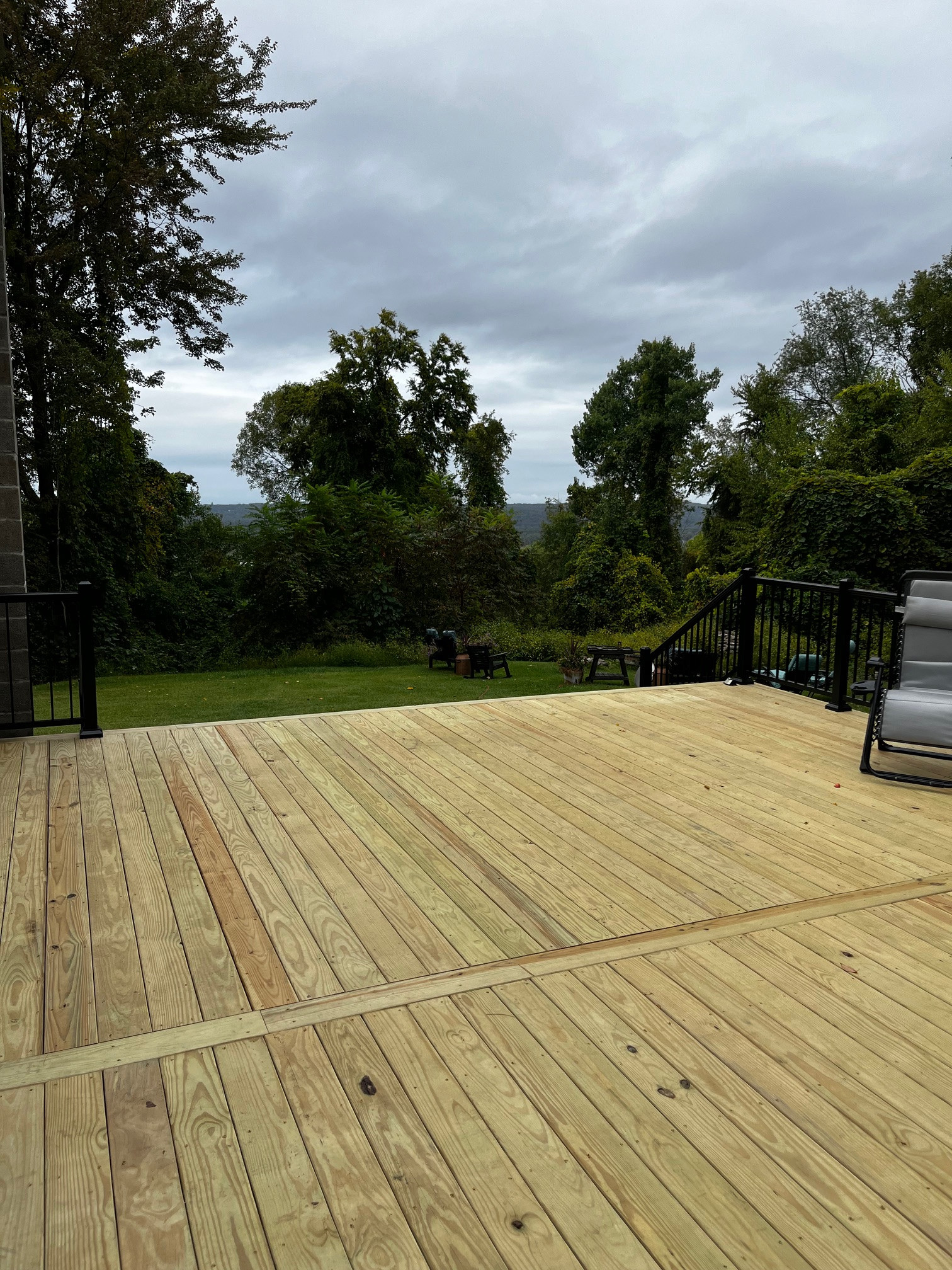 Large pressure treated wood deck