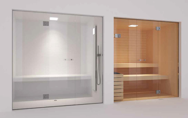 Glass Steam Room And Sauna Modern Fitnessraum Sonstige