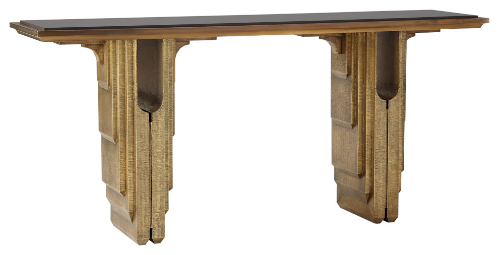 Art Deco Console Table, Black Granite Top Entryway Table Gold Brass