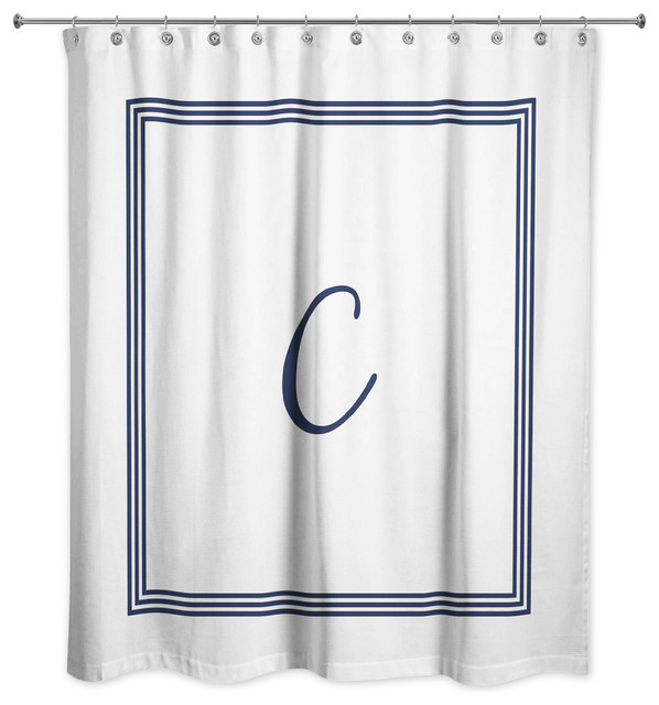 Navy and White Monogrammed Shower Curtain, C