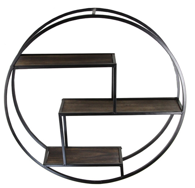 Black Wire Metal 3 Tier Round Oval Floating Wall Hanging Shelf Display Storage 