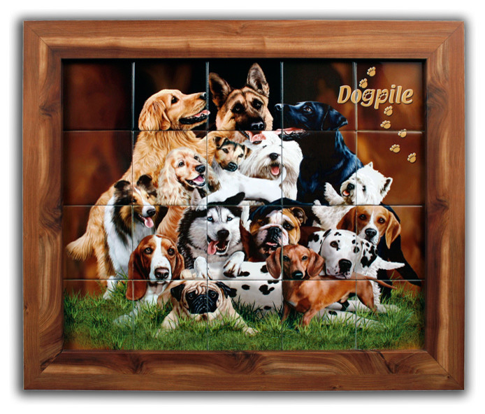 "Dog Pile" - Ceramic Tile Mural - Framed Art