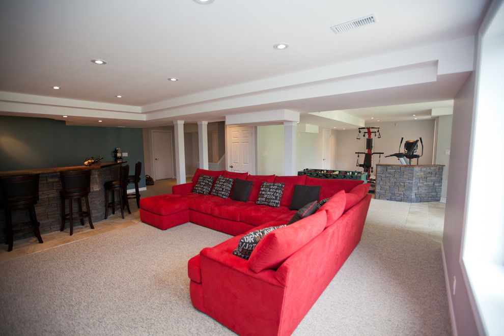Pickering Family's New Basement Rec. Room Modern Basement Toronto