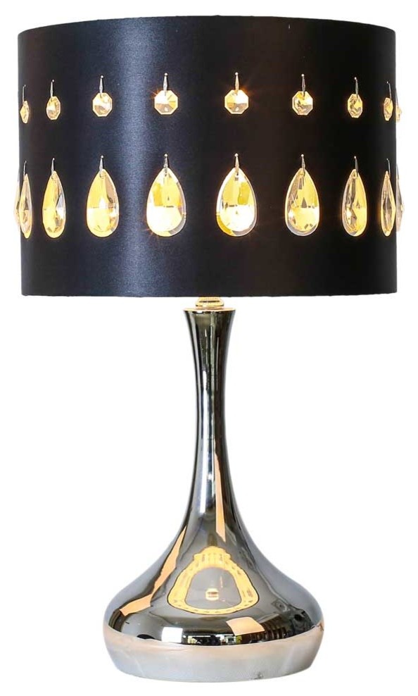 River Of Goods 21 Inch Tall Silver Crystal Noir Table Lamp