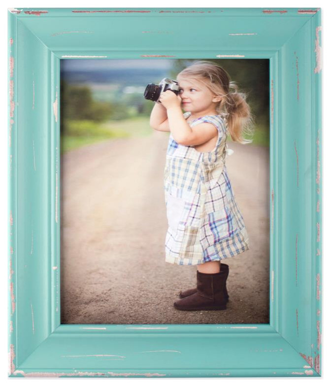 DII 8x10" Farmhouse Wood and Glass Picture Frame in Distressed Blue
